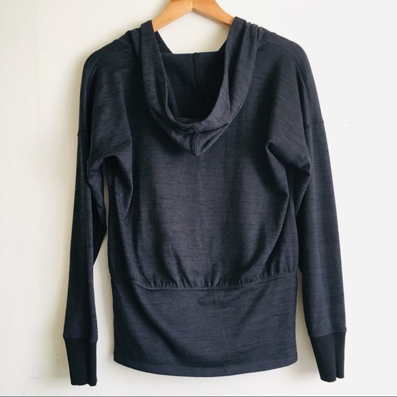 ATHLETA Black Gray Marled Pocket Pullover Hoodie - Picture 2 of 6